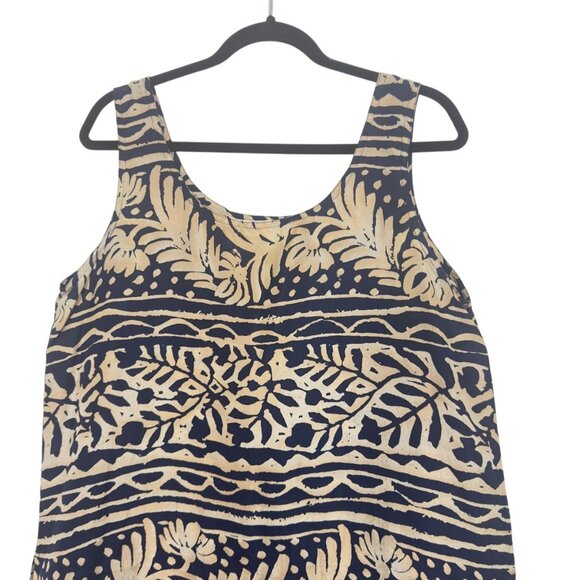 Vintage 90´ Express Womens 100% Silk Sleeveless Top L Navy-Beige Tropical Print - Picture 2 of 11